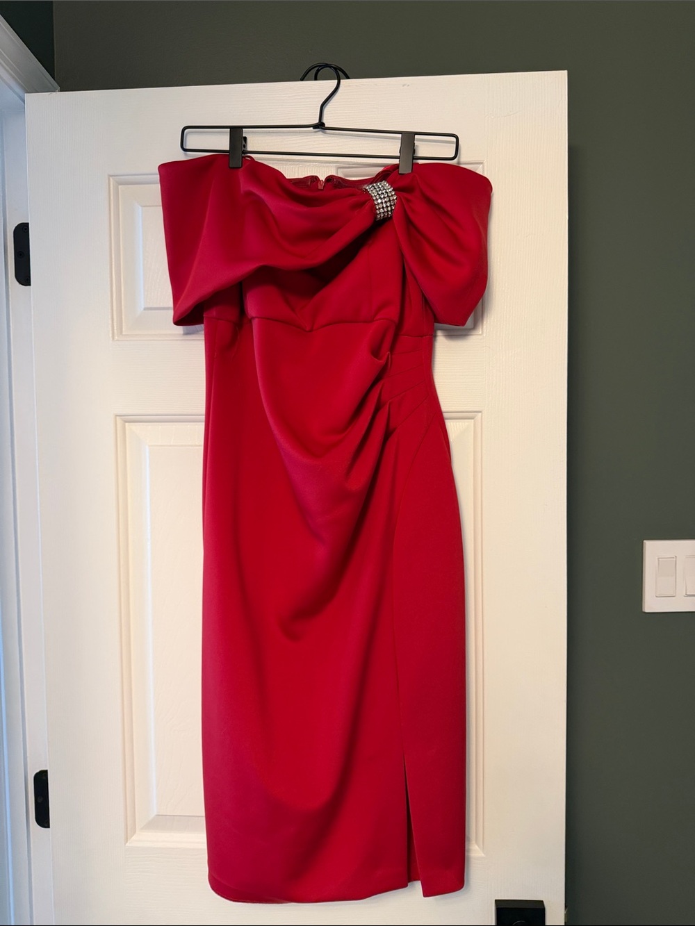 Strapless Red Cocktail Dress with Draped Bow Detail